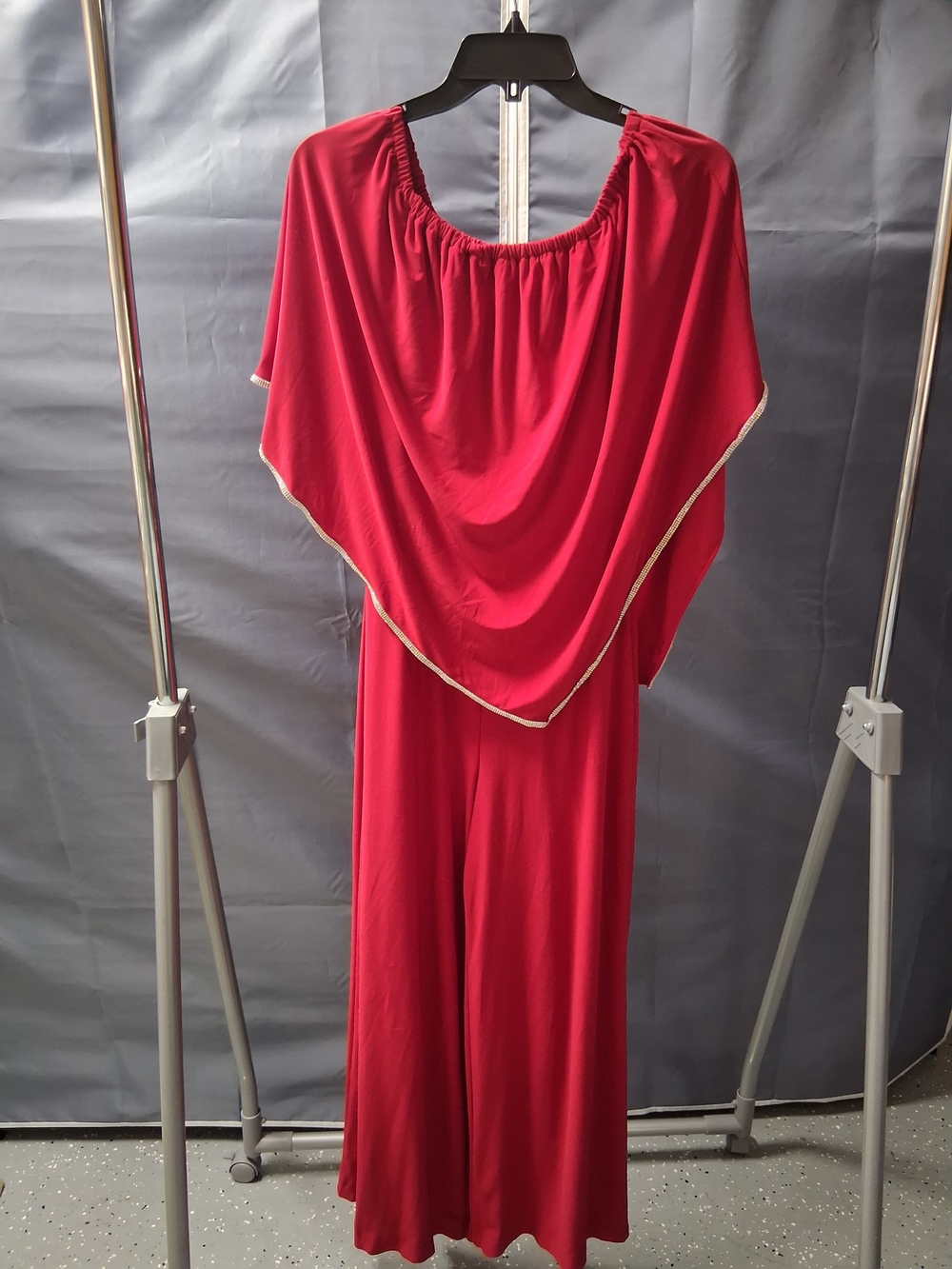 Red Draped Jumpsuit with Cape Overlay